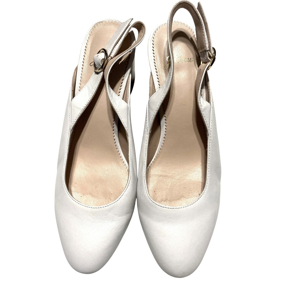 J. Crew Womens Leather Slingback Block Heel‎ Pumps White Pointed Toe Size 7.5